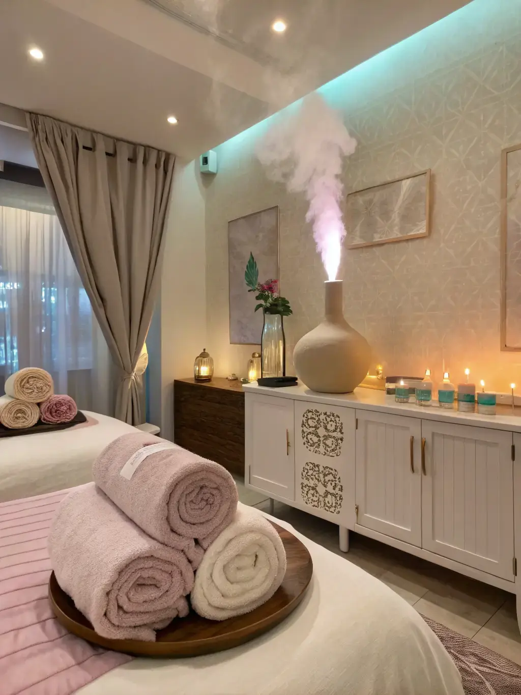 Luxury spa room with candles, warm lighting, and relaxing ambience at Orange Spa Dubai.