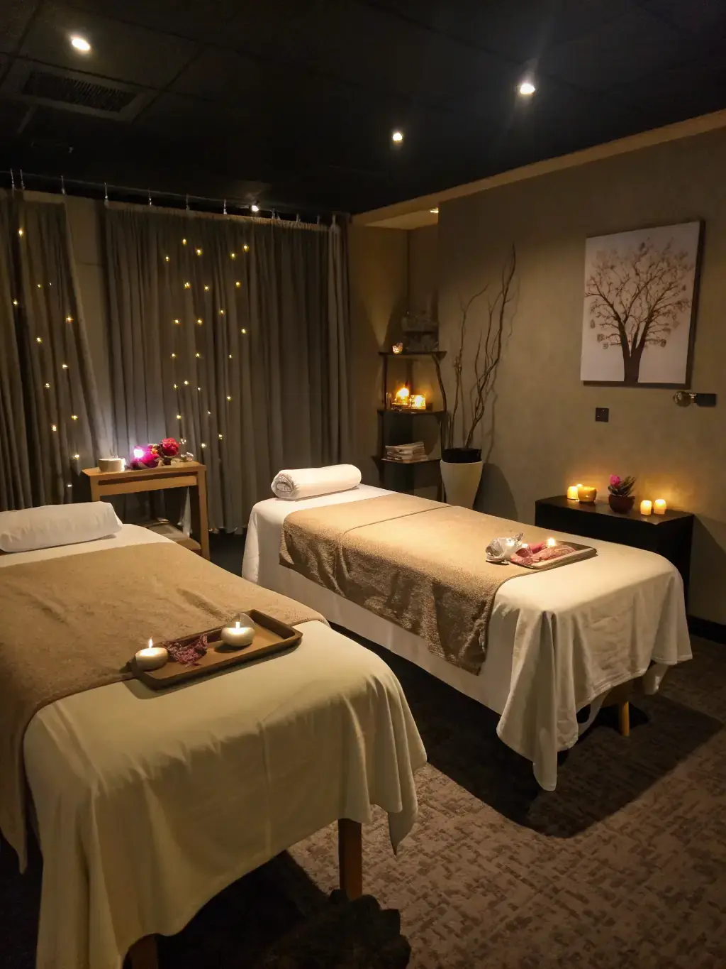 Couples massage room at Orange Spa Dubai with relaxing romantic spa experience.
