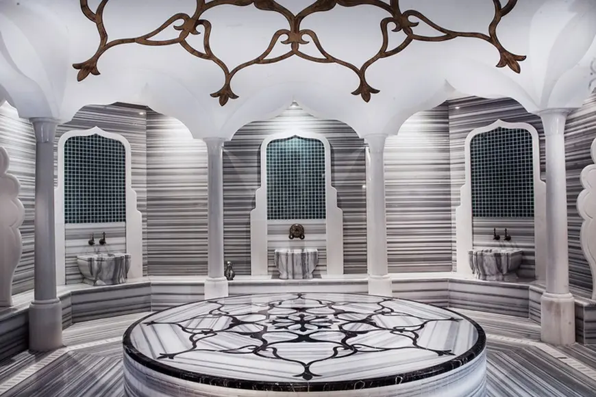 Traditional Turkish bath Hammam with foam massage and steam in Dubai spa